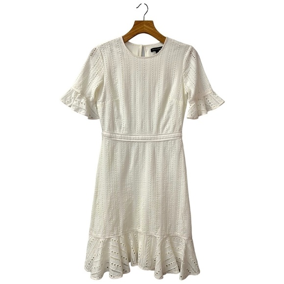 Banana Republic Eyelet Fit & Flare Dress Cream Size 4 Tall - Picture 3 of 14